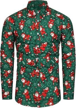 TUNEVUSE Holiday Season Santa Claus Long Sleeve Button Down Shirt